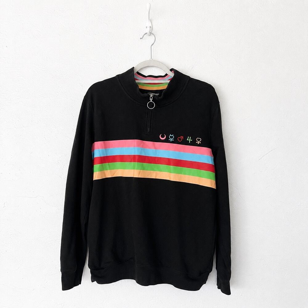 Sailor Moon BoxLunch Rainbow Quarter Zip Sweatshirt L Planet Symbols 2020